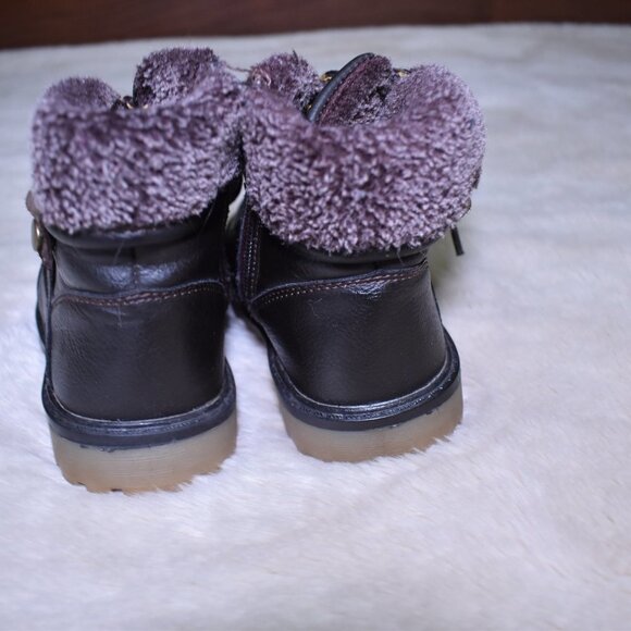 Little boys Brown Leather Fleece Lined Winter Work Boots Size 9 - Picture 4 of 7